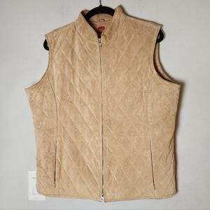 Valerie Steven Genuine Leather Tan Quilted Zipper Vest Pockets Size XL